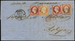 LET FRANCE - Poste - 17A (x2) + 13A + 16, Afft. à 2.10, Tricolore Pour La Bolivie, Env. Paris 11/6/1856 Voie Panama, Sig - 1849-1876: Klassieke Periode