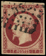 O FRANCE - Poste - 18a, Signé Calves, 1f. Carmin Foncé - 1853-1860 Napoléon III