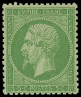 ** FRANCE - Poste - 20, Signé Scheller, Bon Centrage (1 Pt Dans La Gomme): 5c. Vert - 1862 Napoléon III.