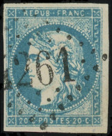 O FRANCE - Poste - 44A, Type I Report 1, Obl GC, Signé Calves Et Scheller, Tb: 20c. Bleu - 1870 Emissione Di Bordeaux