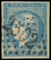 O FRANCE - Poste - 44B, Type I Report 2, Obl GC 2502, Signé Brun Et Scheller, Tb: 20c. Bleu - 1870 Uitgave Van Bordeaux