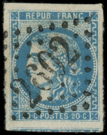 O FRANCE - Poste - 46A, Type III Report 1, Obl GC 2602: 20c. Bleu - 1870 Bordeaux Printing