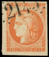 O FRANCE - Poste - 48, Obl GC, Signé Scheller: 40c. Orange - 1870 Bordeaux Printing