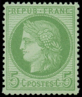 ** FRANCE - Poste - 53, Signé Calves Et Scheller, Très Bon Centrage: 5c. Vert-jaune Sur Azuré - 1871-1875 Ceres