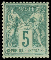 * FRANCE - Poste - 64, Type I, Signé Calves (pli Vertical): 5c. Vert - 1876-1878 Sage (Type I)