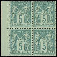 ** FRANCE - Poste - 75, Bloc De 4, Bdf: 5c. Vert - 1876-1898 Sage (Type II)