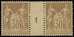 * FRANCE - Poste - 80, Paire Millésime "1": 30c. Brun-jaune - 1876-1898 Sage (Type II)