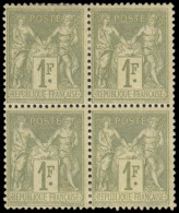 * FRANCE - Poste - 82, Bloc De 4: 1f. Olive-clair - 1876-1898 Sage (Type II)