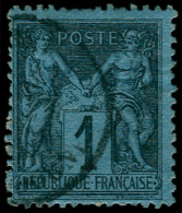 O FRANCE - Poste - 84, Signé Calves: 1c. Noir S. Bleu De Prusse - 1876-1898 Sage (Type II)