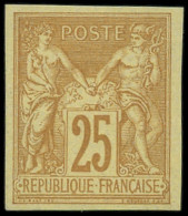 ** FRANCE - Poste - 92b, Non Dentelé, Signé, TB: 25c. Bistre Sur Jaune - 1876-1898 Sage (Type II)