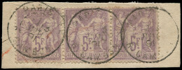 O FRANCE - Poste - 95, Bande De 3 Sur Fragment, TB: 5f. Sage - 1876-1898 Sage (Type II)