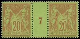 ** FRANCE - Poste - 96, Paire Millésime "7": 20c. Brique Sur Vert - 1876-1898 Sage (Type II)