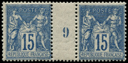 ** FRANCE - Poste - 101, Paire Millésime "9": 15c. Bleu. - 1876-1898 Sage (Type II)