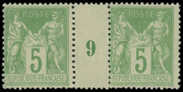 ** FRANCE - Poste - 106, Paire Millésime "9": 5c. Vert-jaune - 1898-1900 Sage (Type III)