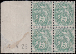 ** FRANCE - Poste - 111, Type IIB, Bloc De 4, Cd à Gauche (roulette), 5/4/25: 5c. Blanc (défaut Sur Bdf) - Unused Stamps