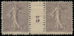 * FRANCE - Poste - 133, Paire Millésime "5" (1 Exemplaire **): 30c. Semeuse Lignée Violet - Unused Stamps