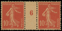 * FRANCE - Poste - 138, Papier GC Chamois, Paire Millésime "6" (1 Ex **): 10c. Semeuse Rouge - Millesimes