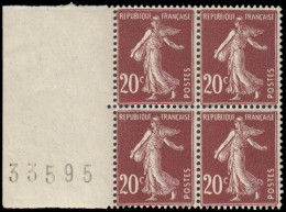 ** FRANCE - Poste - 139c, Bloc De 4, Numéro à Gauche Sur Bdf (roulette): 20c. Semeuse Brun-rouge - Unused Stamps