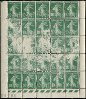 ** FRANCE - Poste - 159, Bloc De 25, Cdf, 15 Exemplaires Impression Incomplète: 10c. Semeuse Vert (Spink) - Unused Stamps