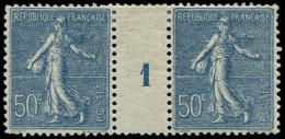 * FRANCE - Poste - 161, Paire Millésime 1: 50c. Semeuse Bleu Lignée - Ongebruikt