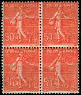 * FRANCE - Poste - 199o, Bloc De 4 Dont 2 Exemplaires Impression Sur Raccord: 50c. Semeuse Rouge - Ongebruikt