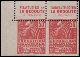 ** FRANCE - Poste - 272, Paire, Pub. "Redoute", Cdf, ND Sur 3 Cotés (seule La Pub Est Dentelée): 50c. Fachi (Spink 171g) - Nuevos