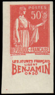 * FRANCE - Poste - 283, Type I, Non Dentelé Avec Publicité "Benjamin": 50c. Paix (Spink) - Neufs