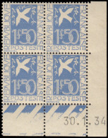 ** FRANCE - Poste - 294, Bloc De 4, Cd 30/1/34: 1.50f. Colombe De La Paix - Ungebraucht