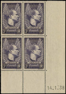 ** FRANCE - Poste - 338b, Erreur De Couleur Violet Gris, Bloc De 4, Cd 14/1/38 (seul Jour De Tirage): 3f. Mermoz (Spink) - Neufs