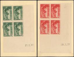 CP FRANCE - Poste - 354/55, 2 Blocs De 4 Cd, Collés Sur CP Du Louvre - 1921-1960: Moderne