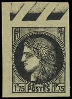 (*) FRANCE - Poste - 372, Essai Non Dentelé En Noir Sur Papier Teinté, Cdf: 1.75f. Cérès - Neufs