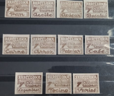 8519-COLECCION COMPLETA 11 CUOTAS CUPONES BARCELONA RACIONAMIENTO 1939, ABASTECIMIENTO 7 RACIONES, ESPAÑA GUERRA CIVIL - Bienfaisance