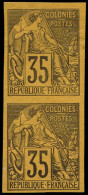 (*) COLONIES GENERALES - Poste - 56, Paire Verticale Non Dentelée, Signée Calves: 35 Violet Sur Jaune - Other & Unclassified