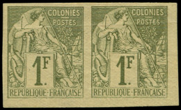 (*) COLONIES GENERALES - Poste - 59, Paire Horizontale Non Dentelée, Léger Pli Transversal, Signé Calves: 1f. Olive (Mau - Andere & Zonder Classificatie