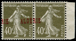 ** ALGERIE - Poste - 20, Paire, Surcharge à Cheval: 40c. Semeuse Brun-olive (Maury) - Unused Stamps