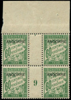 ** ANDORRE - Taxe - 5, Bloc De 4 Millésime 9, Tirage 30: 60c. Vert (Maury) - Unused Stamps