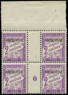 ** ANDORRE - Taxe - 7, Bloc De 4 Millésime 0: 2f. Violet (Maury) - Unused Stamps