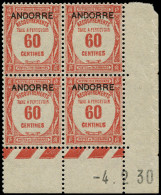 ** ANDORRE - Taxe - 11, Bloc De 4, Cd 4/2/30: 60c. Rouge - Sonstige & Ohne Zuordnung