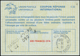 O CENTRAFRICAINE - Coupons Réponse - Coupon, 220f.cfa (1987), Griffe Noire "Bangui M'Poko E02 090" - Centrafricaine (République)