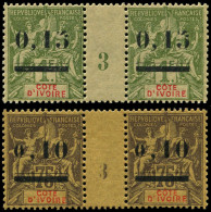 ** COTE D'IVOIRE - Poste - 19/20, 2 Paires Millésime "3", Gomme Coloniale: 0.10/75 & 1.15/1f. Groupe - Sonstige & Ohne Zuordnung