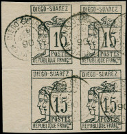 O DIEGO-SUAREZ - Poste - 8, Bloc De 4, Signé Calves (léger Pli): 15c. Gris-noir - Used Stamps