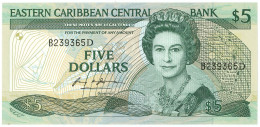 Dominica 5 DOLLARS EASTERN CARRIBEAN CENTRAL BANK QUEEN ELIZABETH II 1986/88 FDS LOTTO 356 - Oostelijke Caraïben