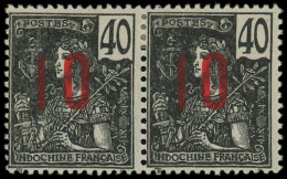 * INDOCHINE - Poste - 62Aa, Paire Chiffres Espacés Tenant à Normal: 10 Sur 40c. Noir Sur Gris - Unused Stamps