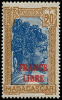 ** MADAGASCAR - Poste - 255A, Superbe: 20f. France Libre Bistre Et Bleu - Otros & Sin Clasificación