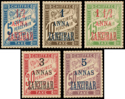 (*) ZANZIBAR - Taxe - 1/5, Non Dentelés Sur Bristol, Dentelure Figurée, Complet 5 Valeurs (Maury) - Otros & Sin Clasificación