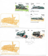 CUBA 1996 FIRST DAY COVER STEAMS LOCOMOTIVES  SET OF 5 IN 2 COVERS FDC - FDC