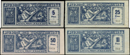 (*) ESPAGNE GUERRE CIVILE NATION - Poste - Baléares ED 30/33, Série Complète 5 - 25 - 50 - 100p Bleu  - RR - - Spanish Civil War Labels