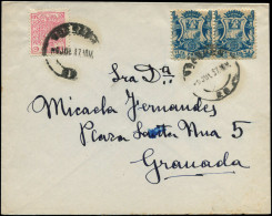 LET ESPAGNE GUERRE CIVILE NATION - Poste - Granada Ed. 36, Paire + Fiscal 30c. Rouge, Sur Enveloppe 9/7/37: 1c. Bleu - Spanish Civil War Labels