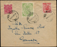 LET ESPAGNE GUERRE CIVILE NATION - Poste - Granada Ed. 210 + 43 + "Plato Unico 5c. Rouge", Sur Enveloppe 20/4/38 - Spanish Civil War Labels