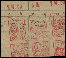 (*) LITUANIE POLONAISE - Poste - 22, Bloc De 6, Impression Recto-verso Sur Papier De Récupération (registres): 25f. Roug - Lithuania